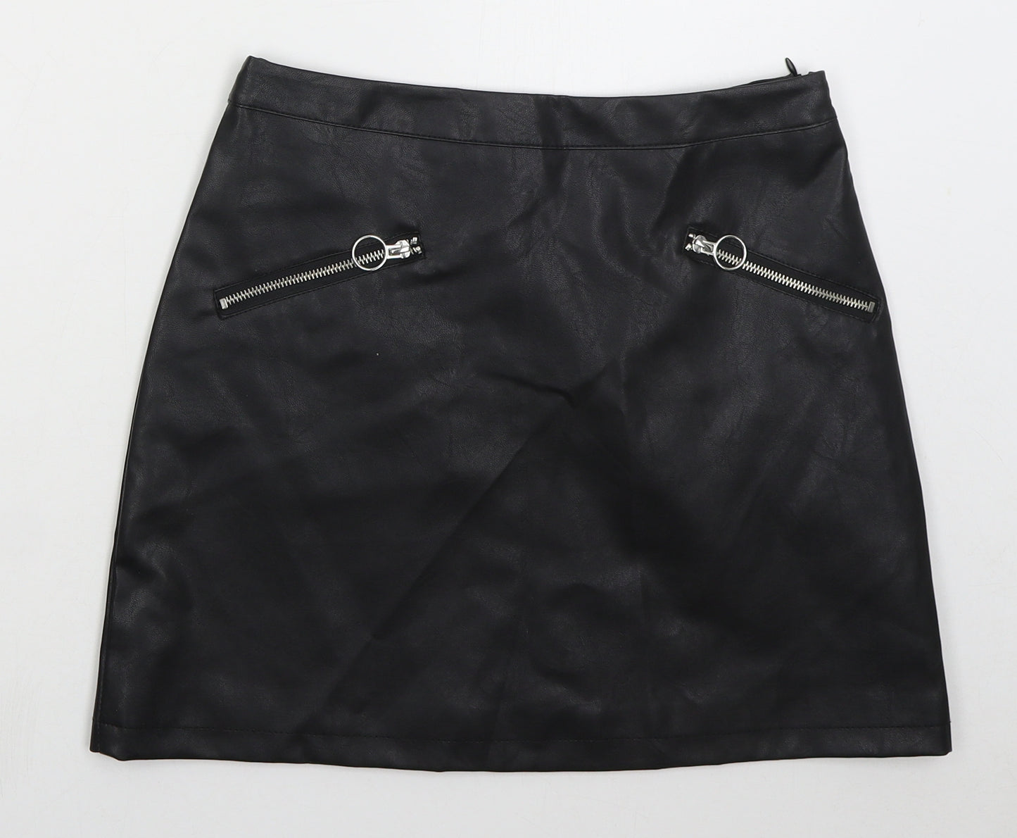 Primark Womens Black  Polyurethane Mini Skirt Size 10   Zip