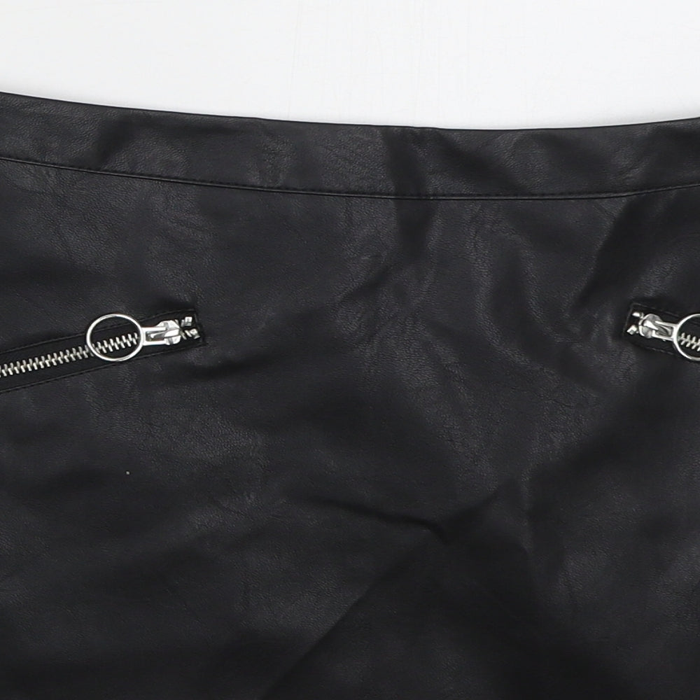 Primark Womens Black  Polyurethane Mini Skirt Size 10   Zip