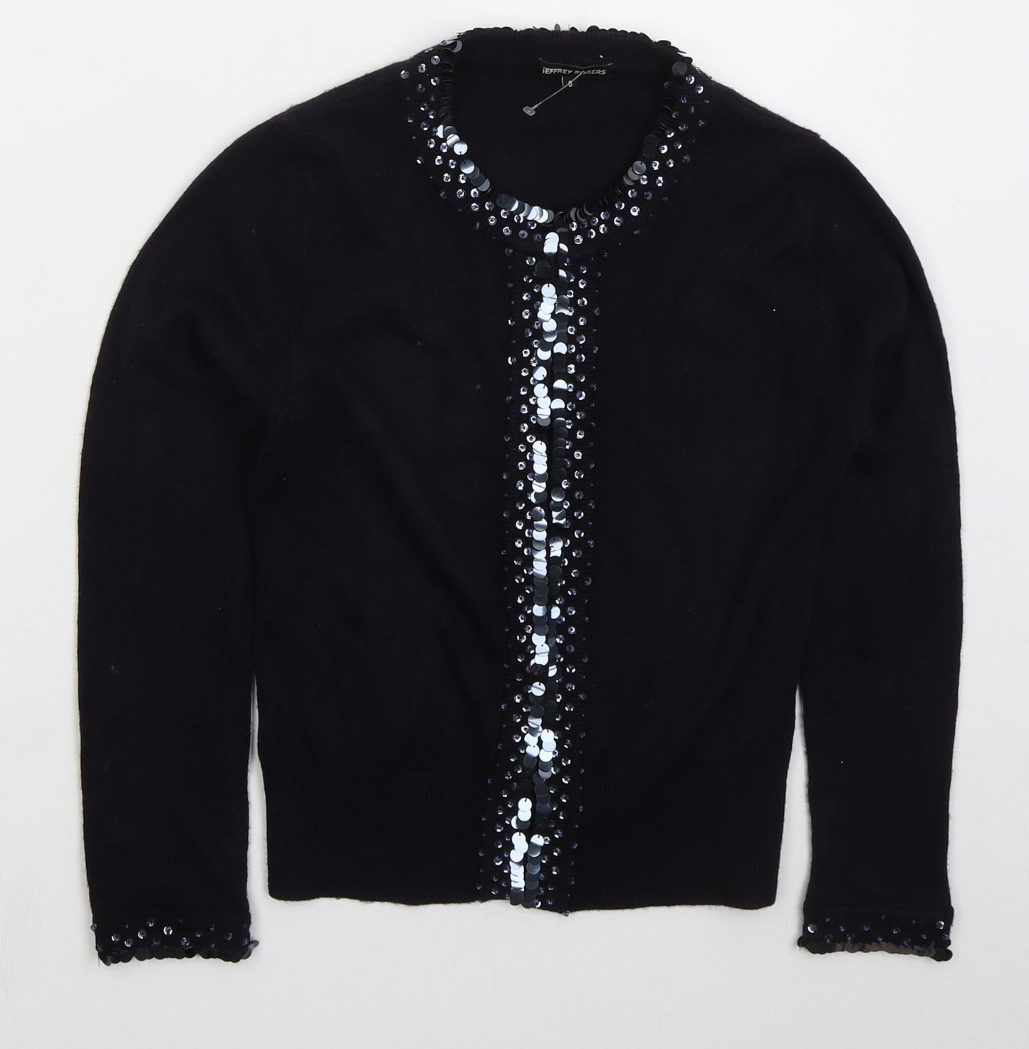 Jeffrey Rogers Womens Black Crew Neck  Acrylic Cardigan Jumper Size 8