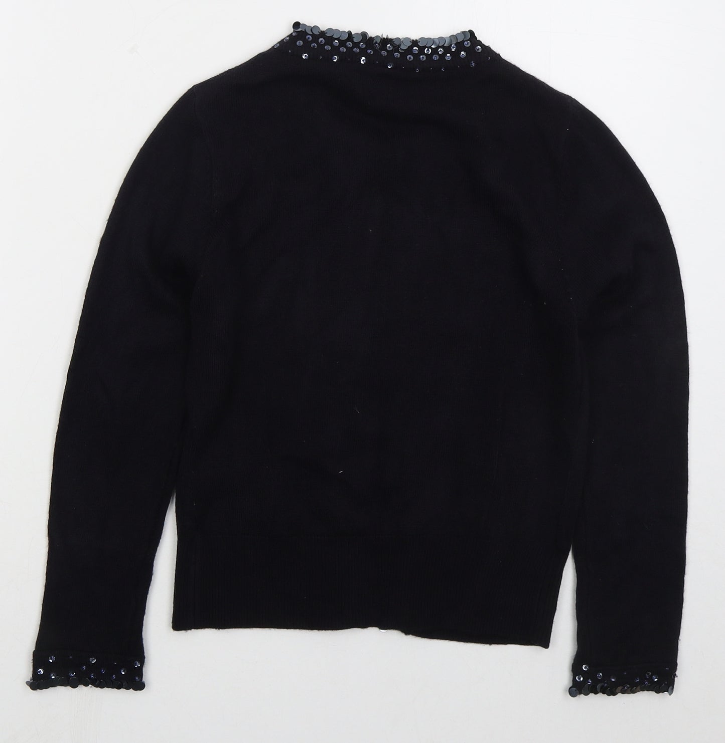Jeffrey Rogers Womens Black Crew Neck  Acrylic Cardigan Jumper Size 8
