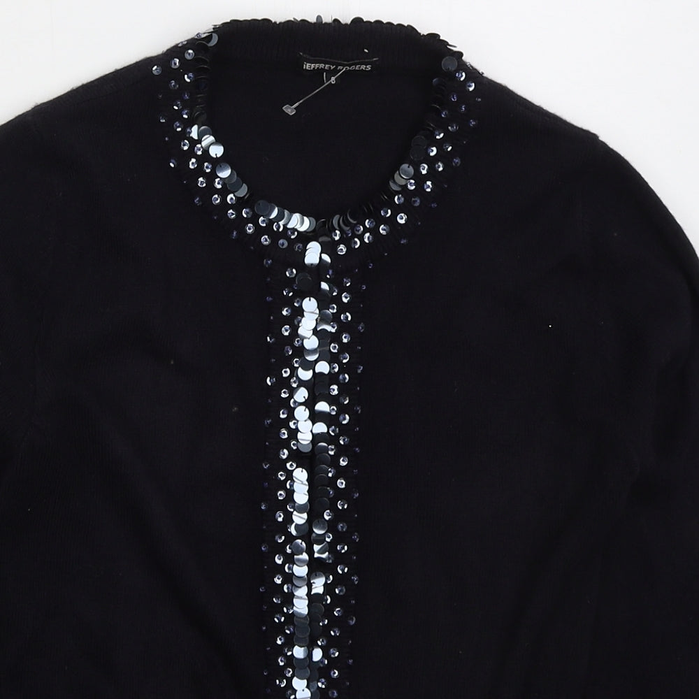 Jeffrey Rogers Womens Black Crew Neck  Acrylic Cardigan Jumper Size 8