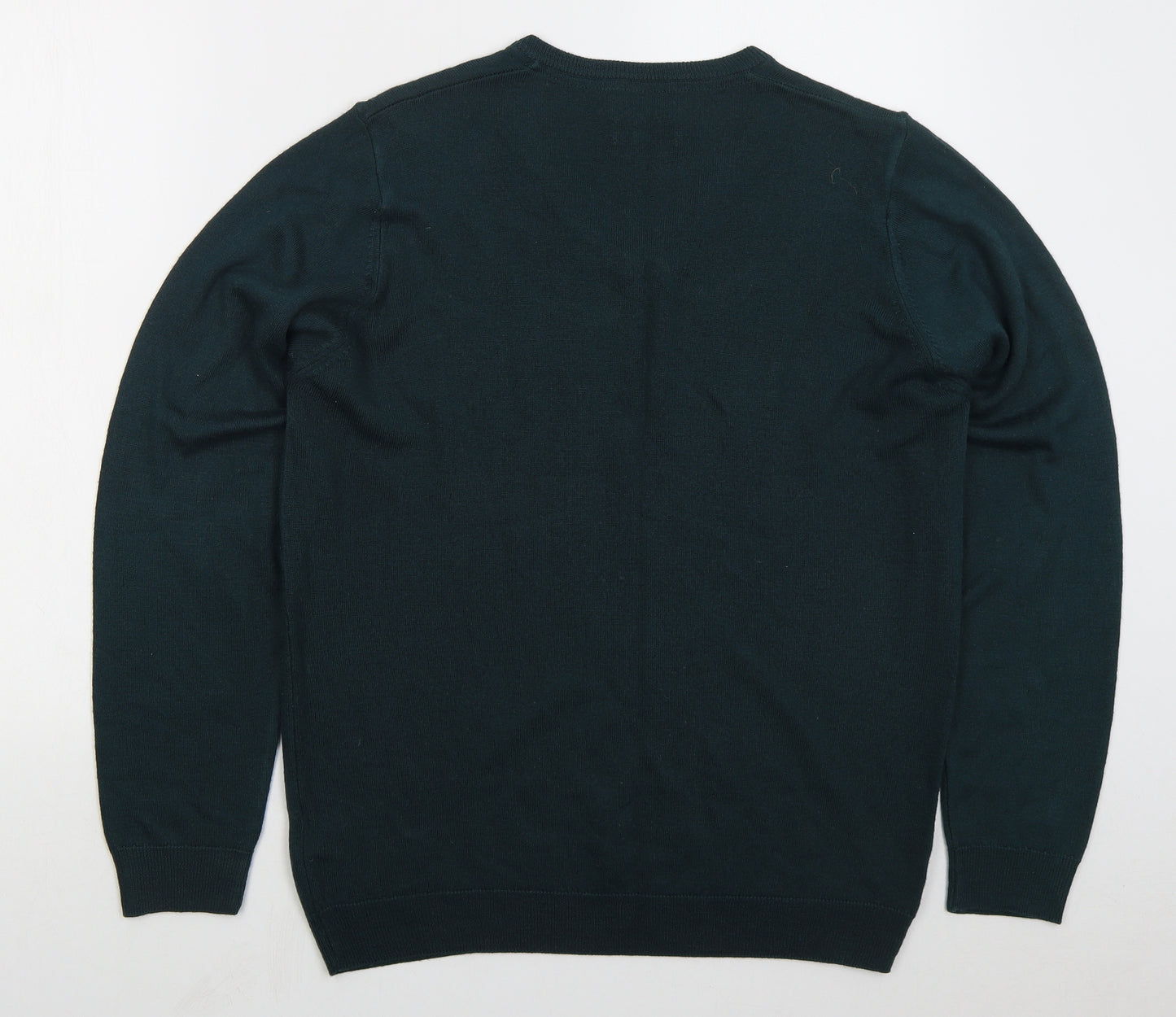 Marks and Spencer Mens Green V-Neck  Acrylic Pullover Jumper Size L