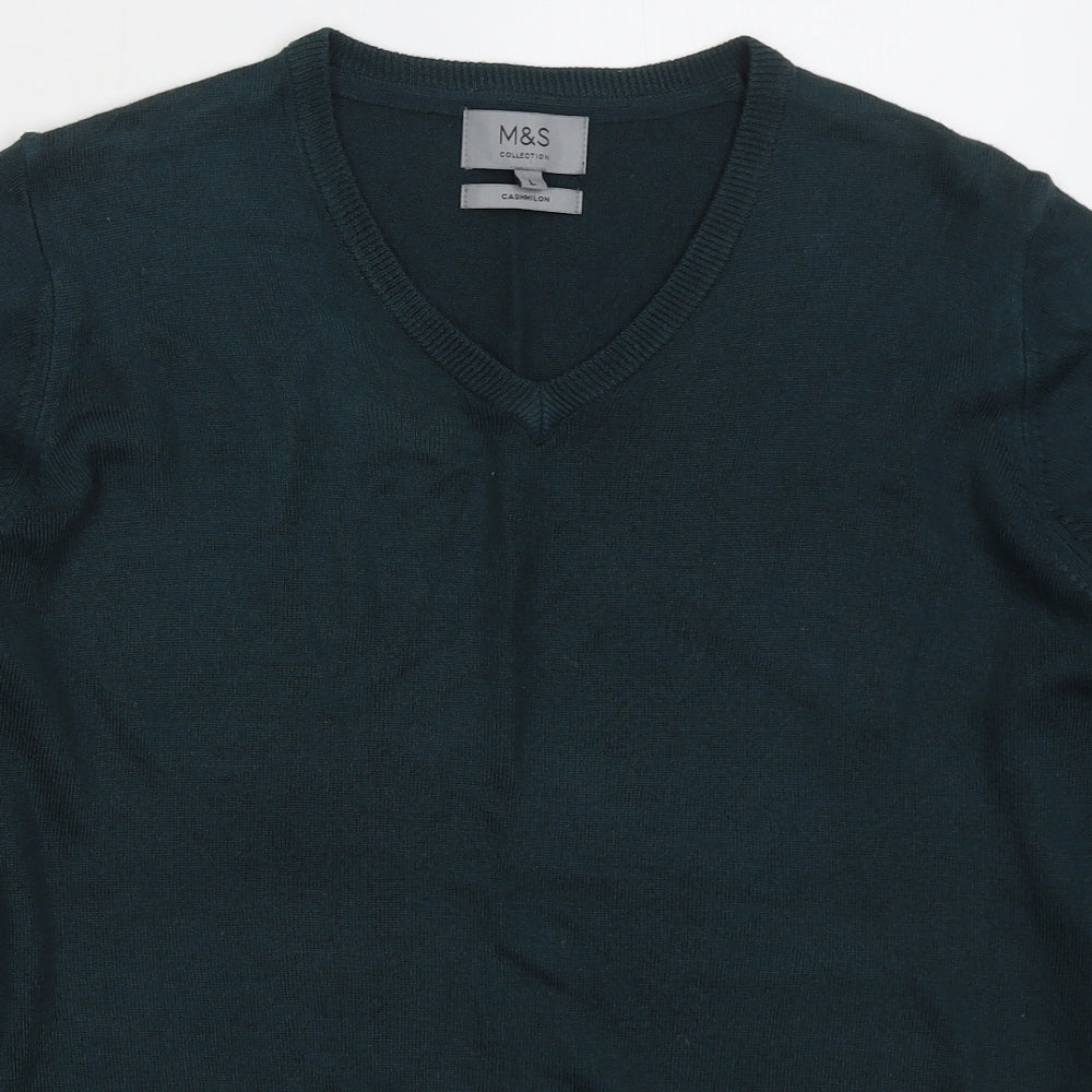 Marks and Spencer Mens Green V-Neck  Acrylic Pullover Jumper Size L