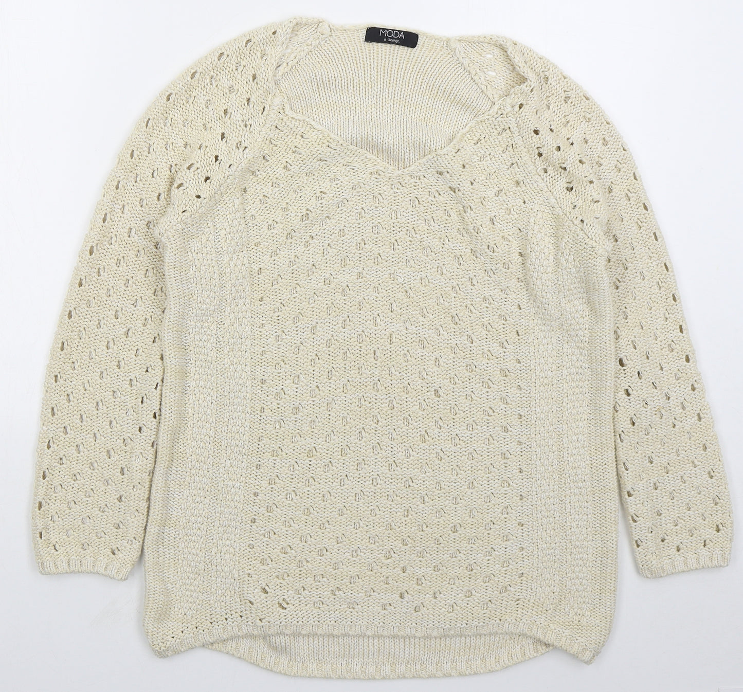 George Womens Beige V-Neck  Acrylic Pullover Jumper Size 14