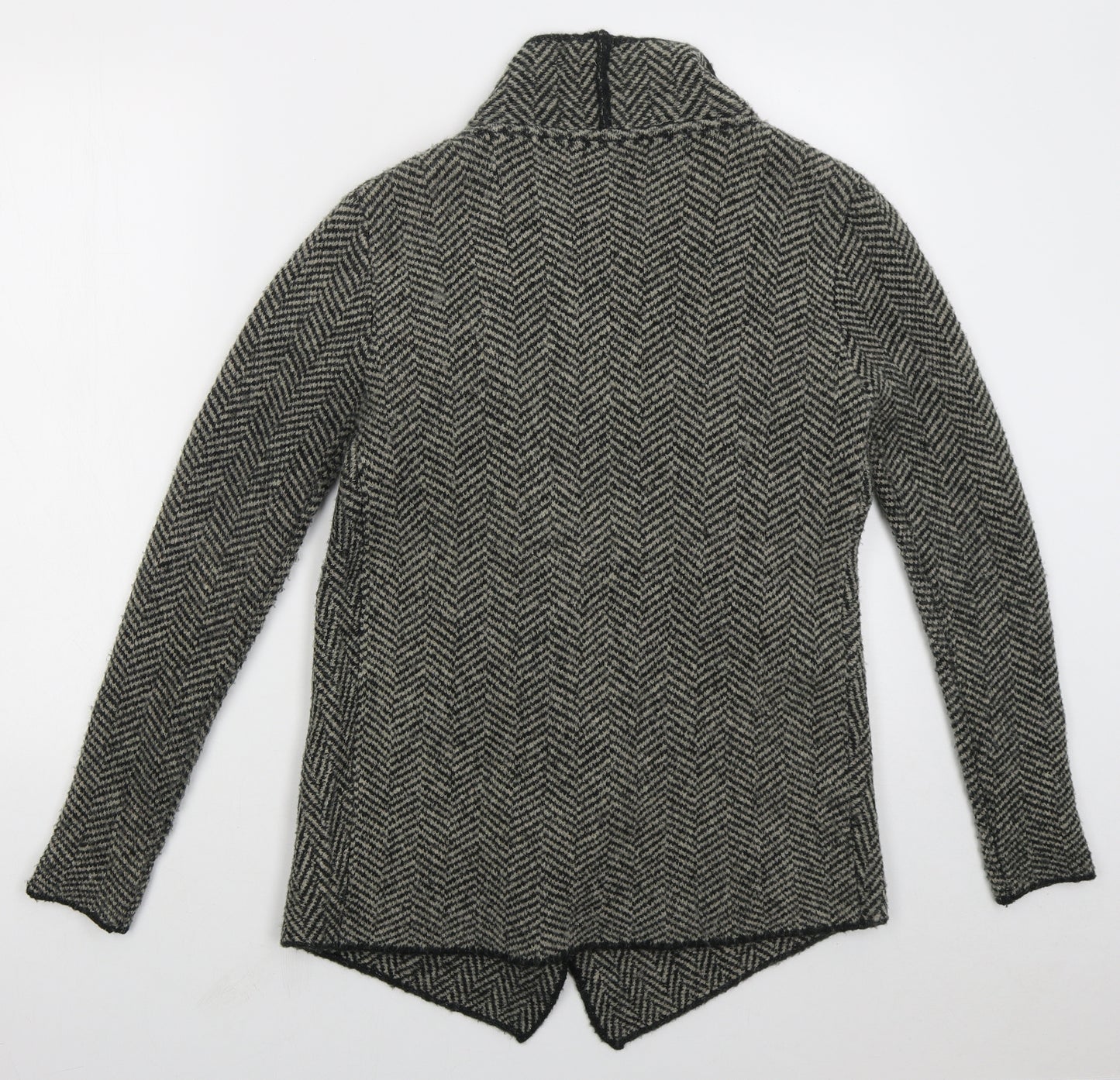 Zara Womens Grey V-Neck Herringbone Acrylic Cardigan Jumper Size S