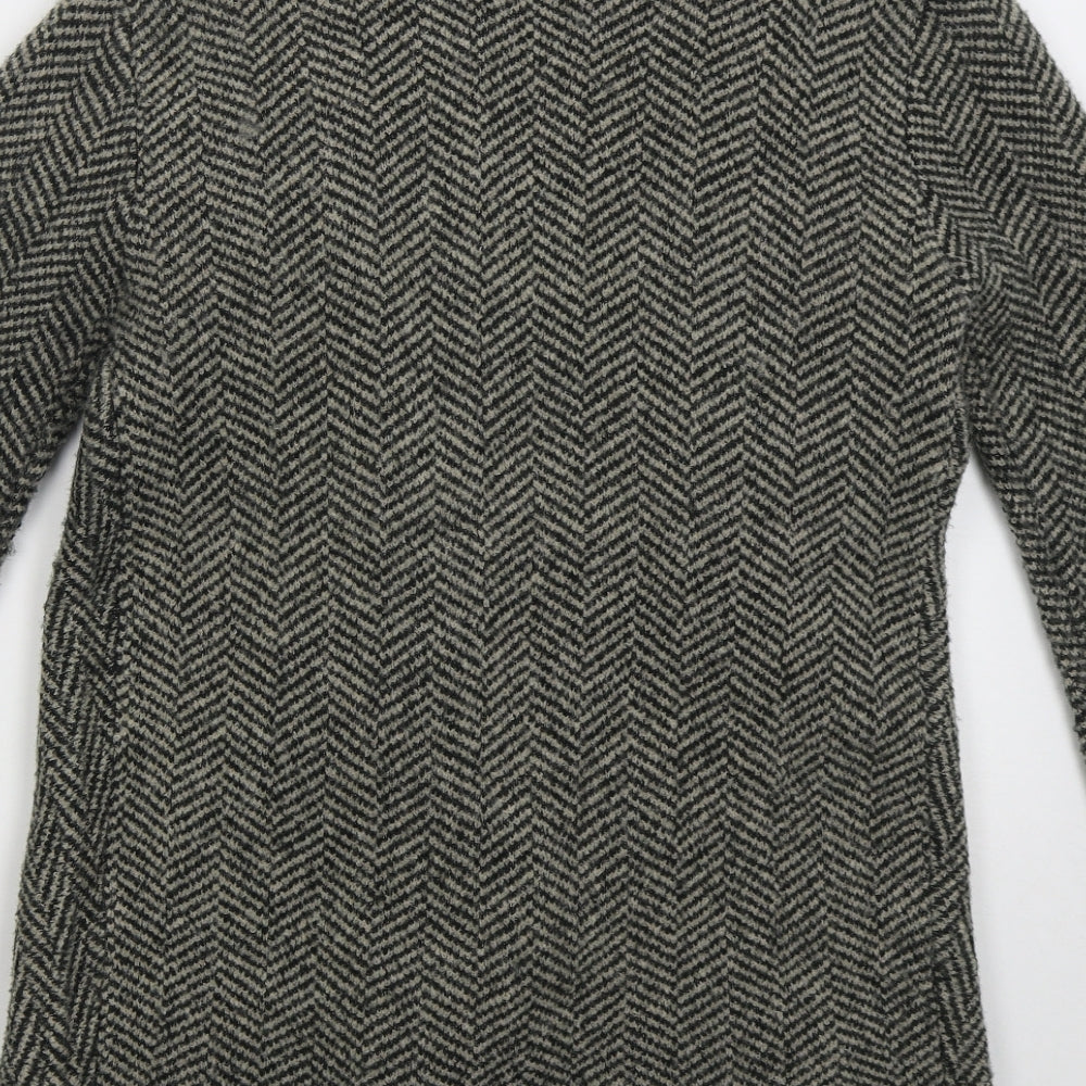 Zara Womens Grey V-Neck Herringbone Acrylic Cardigan Jumper Size S