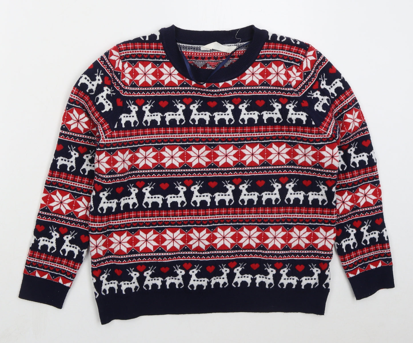 Primark Womens Blue Crew Neck Geometric Polyester Pullover Jumper Size 14   - Christmas Prints