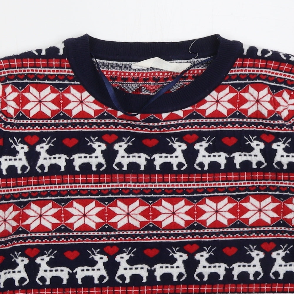 Primark Womens Blue Crew Neck Geometric Polyester Pullover Jumper Size 14   - Christmas Prints