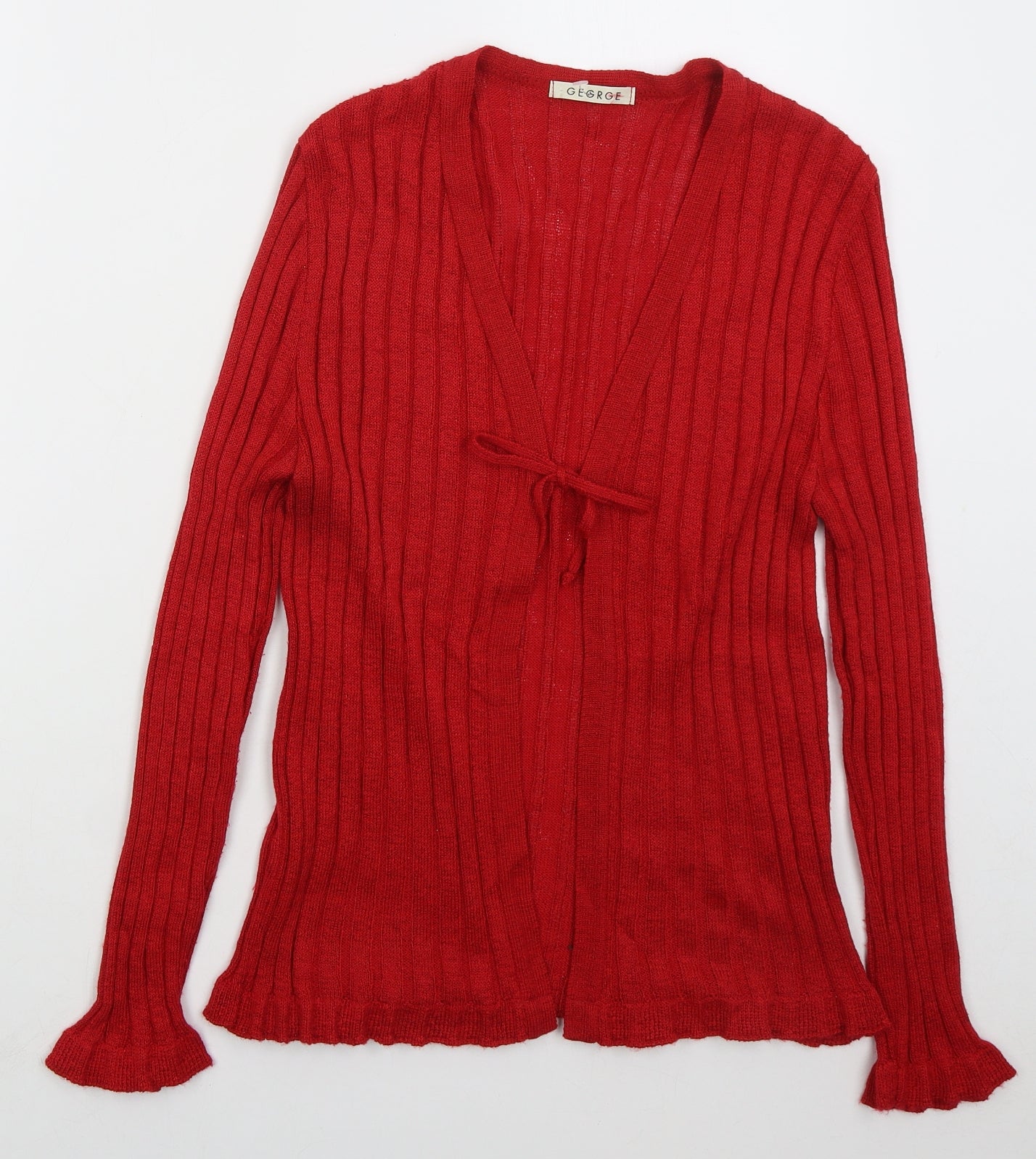 George Womens Red V-Neck  Acrylic Cardigan Jumper Size 14