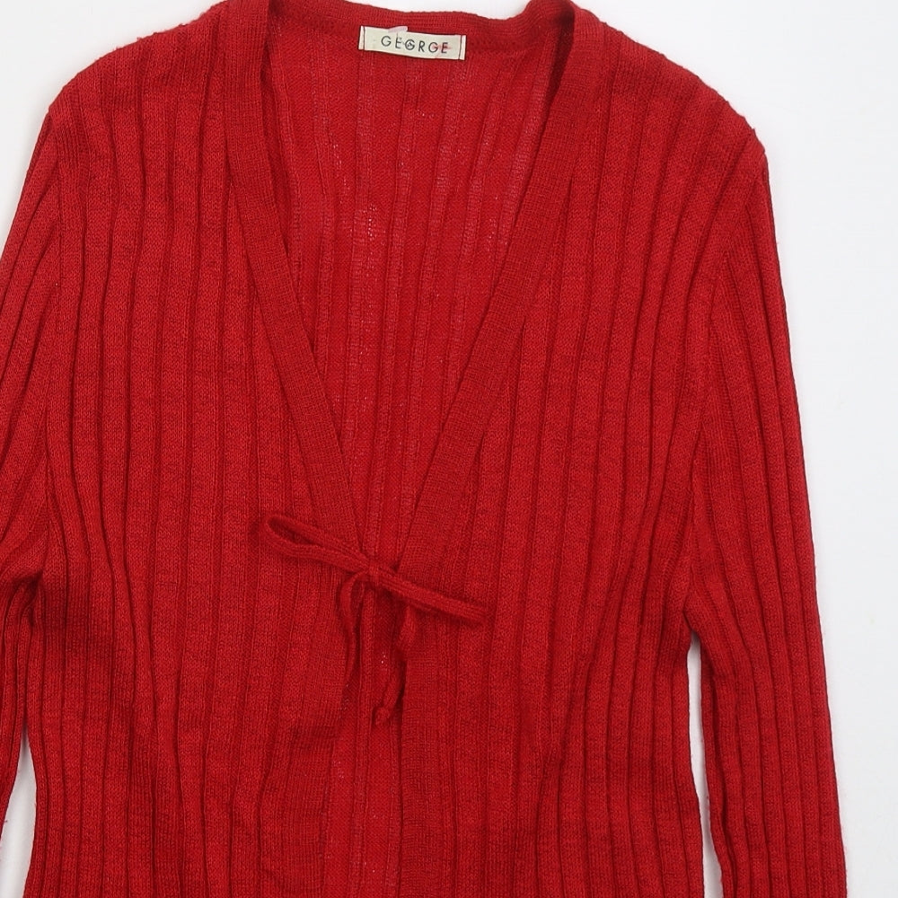 George Womens Red V-Neck  Acrylic Cardigan Jumper Size 14