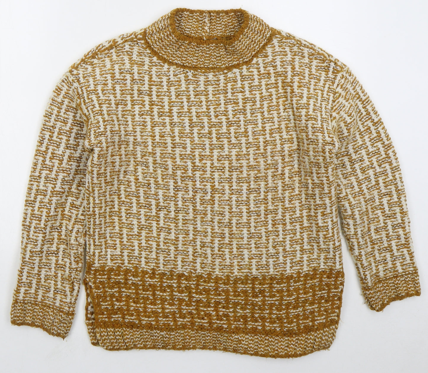 TU Womens Yellow Crew Neck Geometric Acrylic Pullover Jumper Size 12
