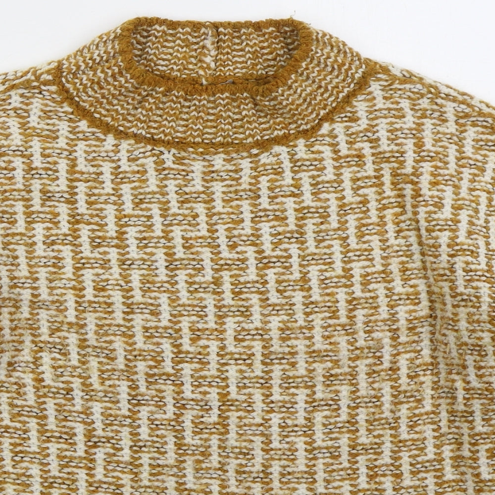 TU Womens Yellow Crew Neck Geometric Acrylic Pullover Jumper Size 12