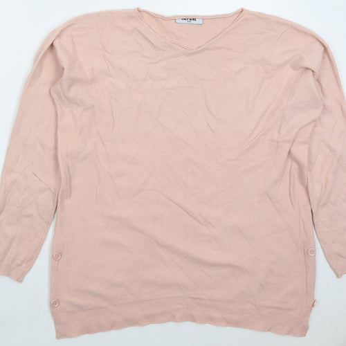 Lazy Girl Womens Pink V-Neck  Viscose Pullover Jumper Size S