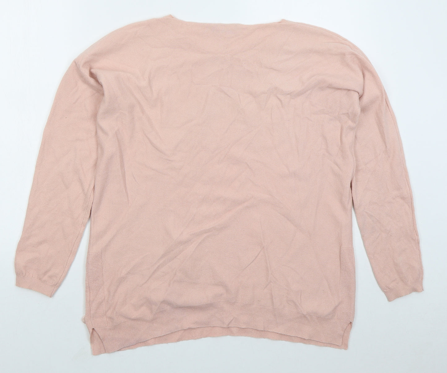 Lazy Girl Womens Pink V-Neck  Viscose Pullover Jumper Size S