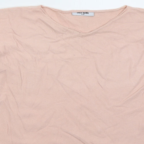 Lazy Girl Womens Pink V-Neck  Viscose Pullover Jumper Size S