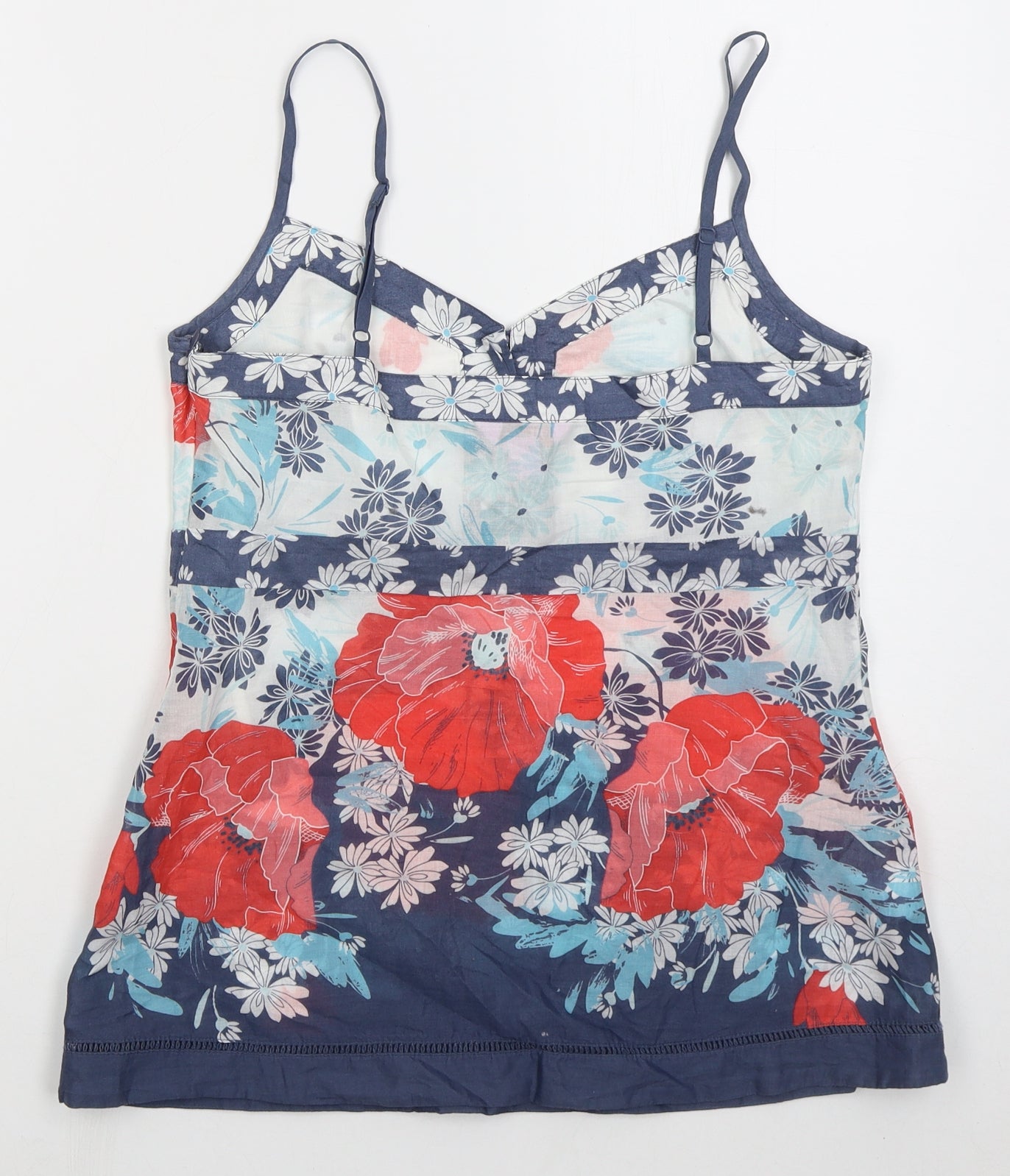 Monsoon Womens Blue Floral Cotton Basic Tank Size 12 V-Neck