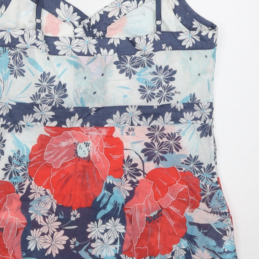 Monsoon Womens Blue Floral Cotton Basic Tank Size 12 V-Neck