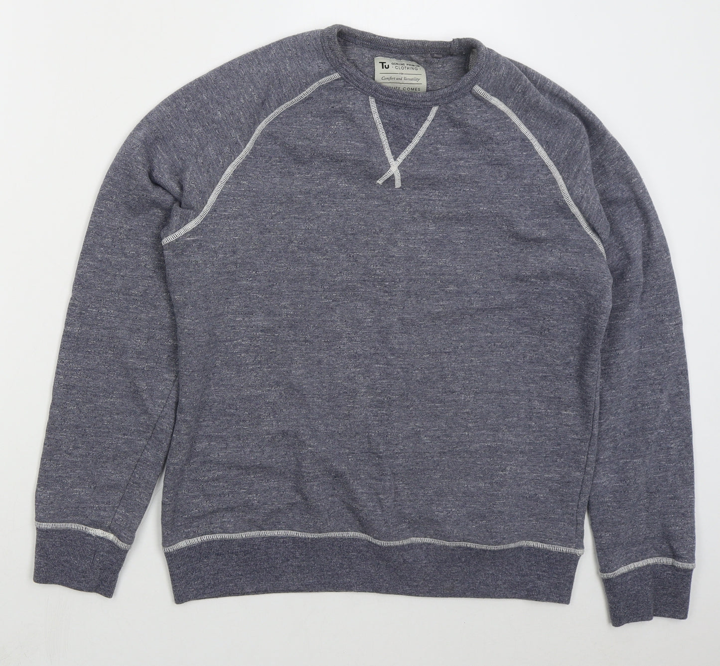 TU Mens Blue  Cotton Pullover Sweatshirt Size M