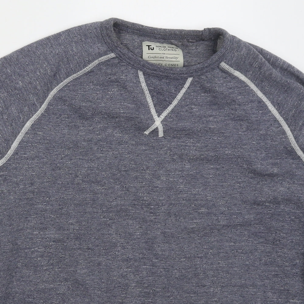 TU Mens Blue  Cotton Pullover Sweatshirt Size M