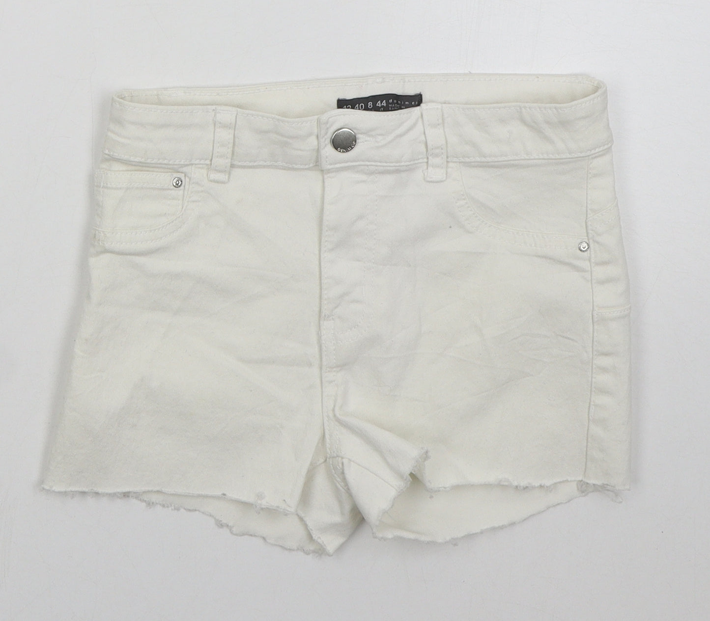 Denim Co Womens White  Cotton Cut-Off Shorts Size 12  Regular Button