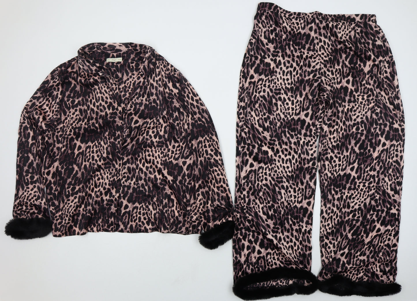 F&F Womens Pink Animal Print Polyester Top Pyjama Set Size 16  Button