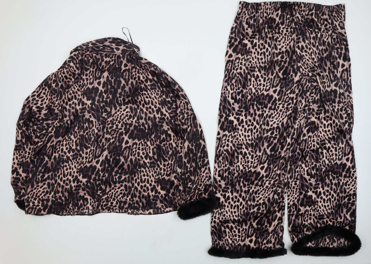 F&F Womens Pink Animal Print Polyester Top Pyjama Set Size 16  Button