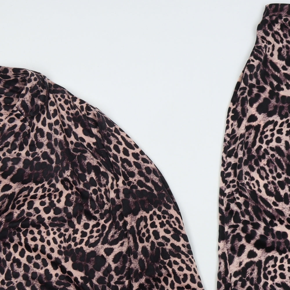 F&F Womens Pink Animal Print Polyester Top Pyjama Set Size 16  Button