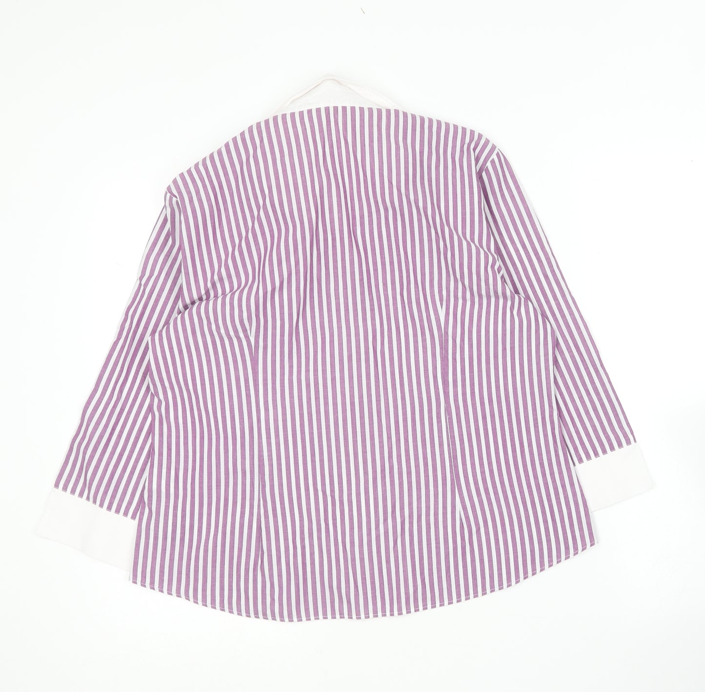 Marks and Spencer Womens Purple Striped Polyester Basic Button-Up Size 16 Collared