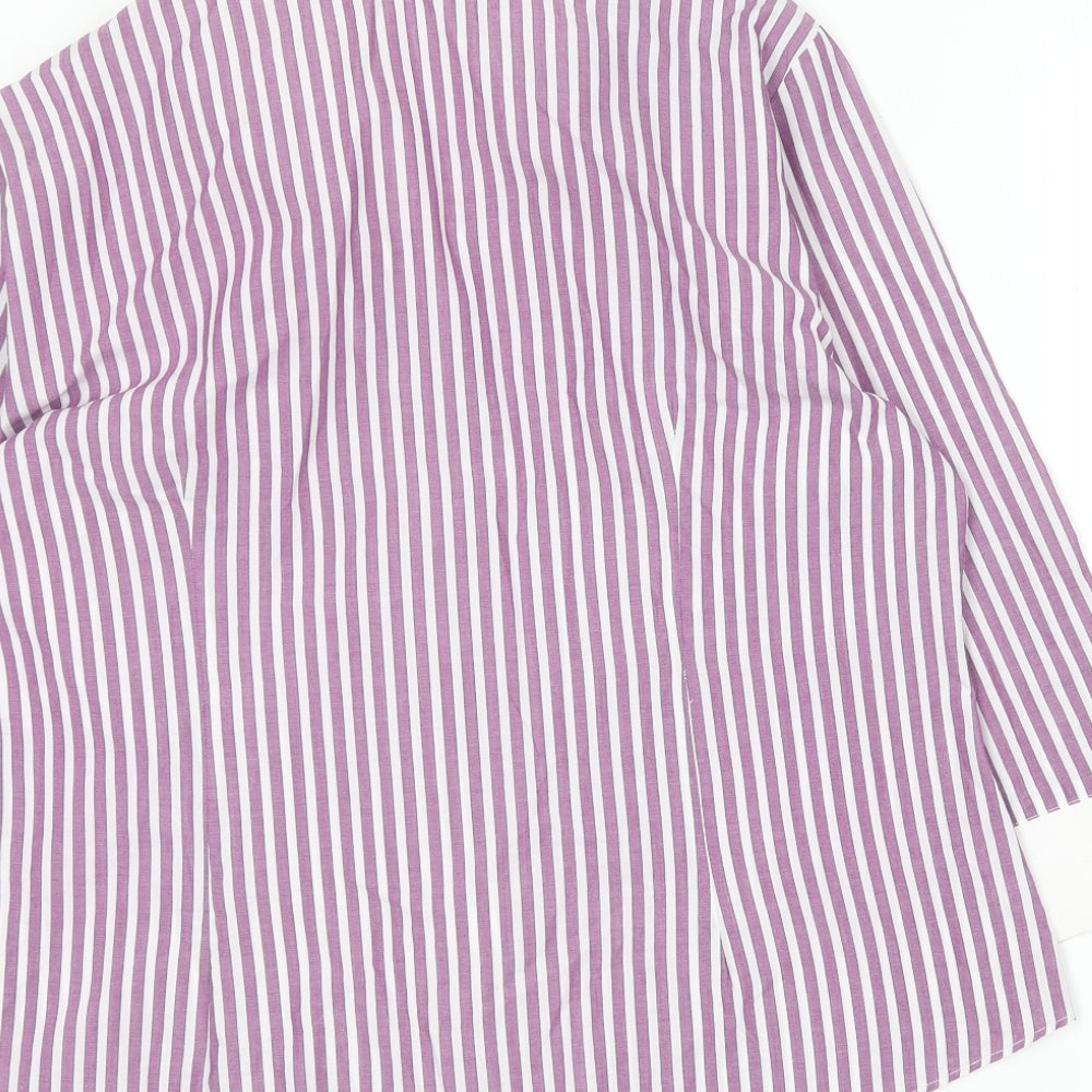 Marks and Spencer Womens Purple Striped Polyester Basic Button-Up Size 16 Collared