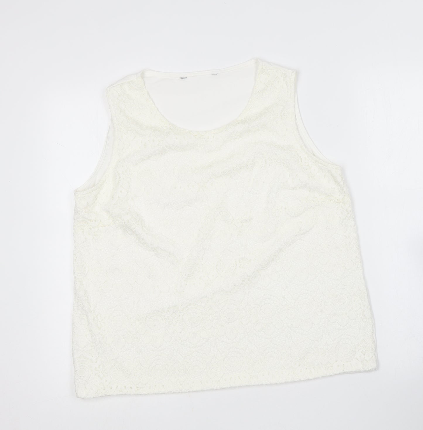 Preworn Womens White  Cotton Basic Blouse Size 16 Round Neck