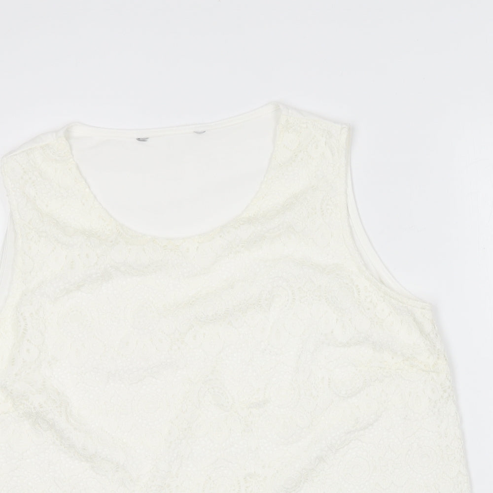Preworn Womens White  Cotton Basic Blouse Size 16 Round Neck