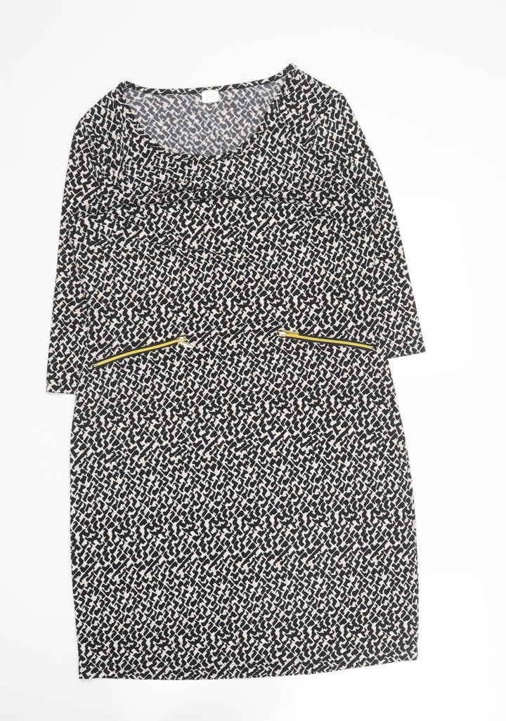 Preworn Womens Multicoloured Geometric Polyester Shift  Size 14  Round Neck