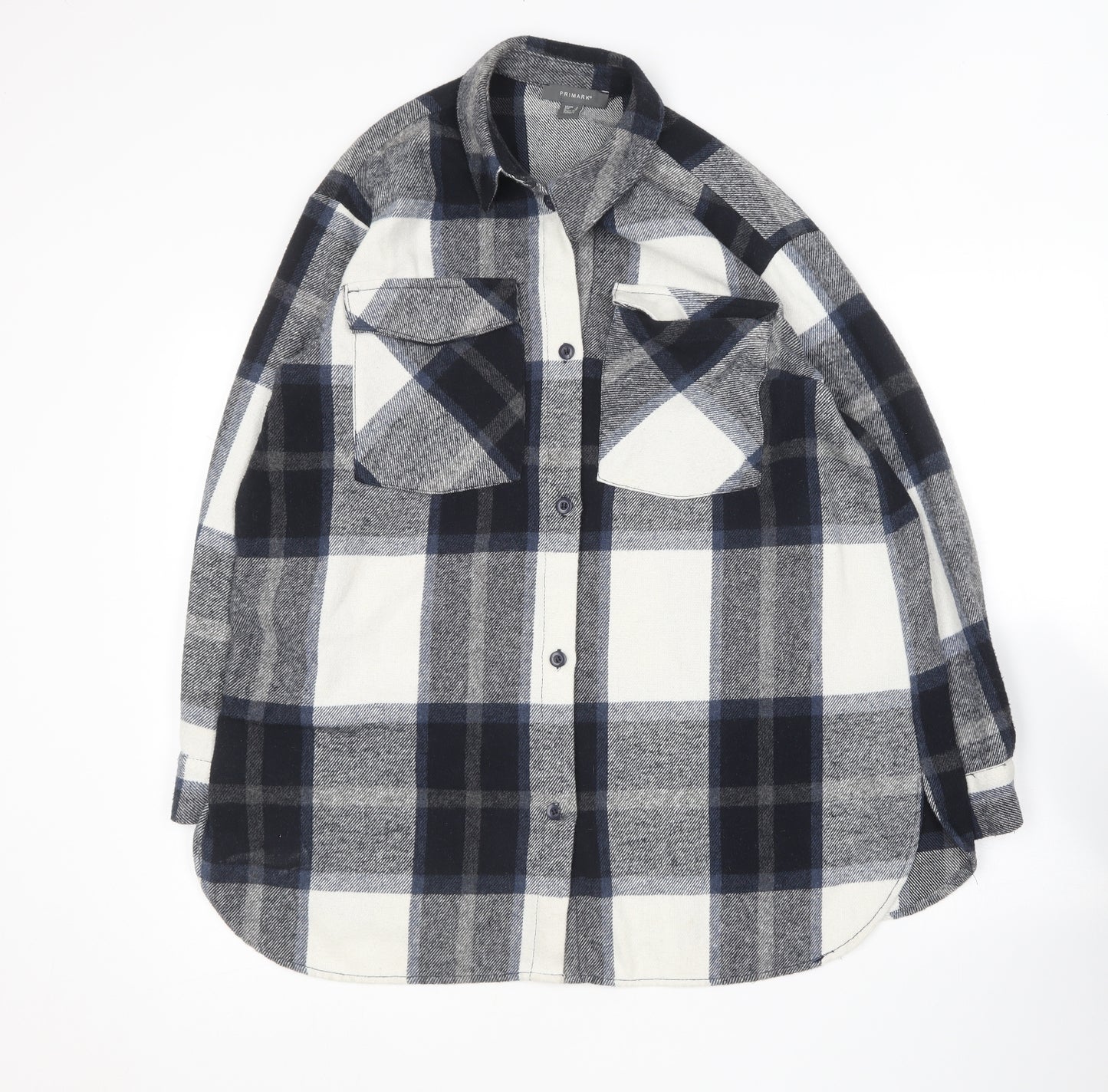 Primark Womens Blue Check Polyester Basic Button-Up Size 8 Collared
