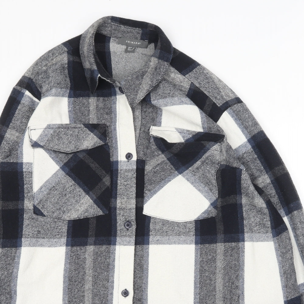 Primark Womens Blue Check Polyester Basic Button-Up Size 8 Collared