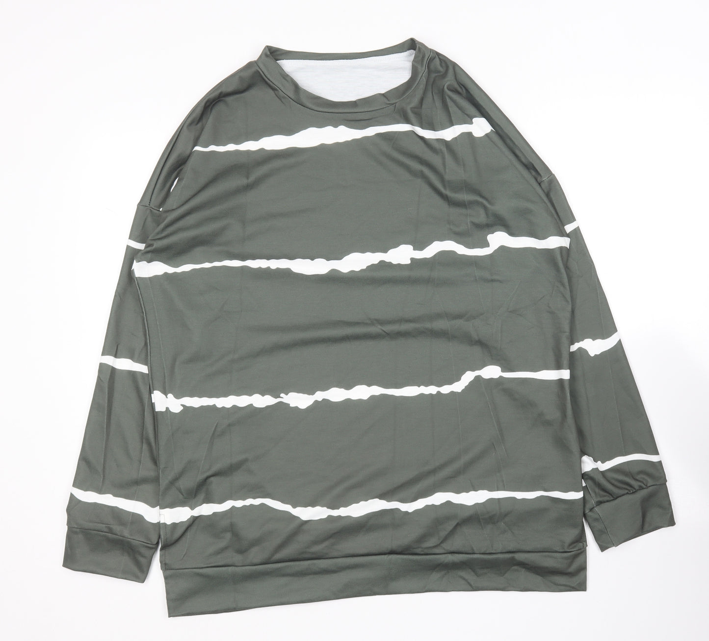 Preworn  Womens Green Round Neck Striped Cotton Pullover Jumper Size XL