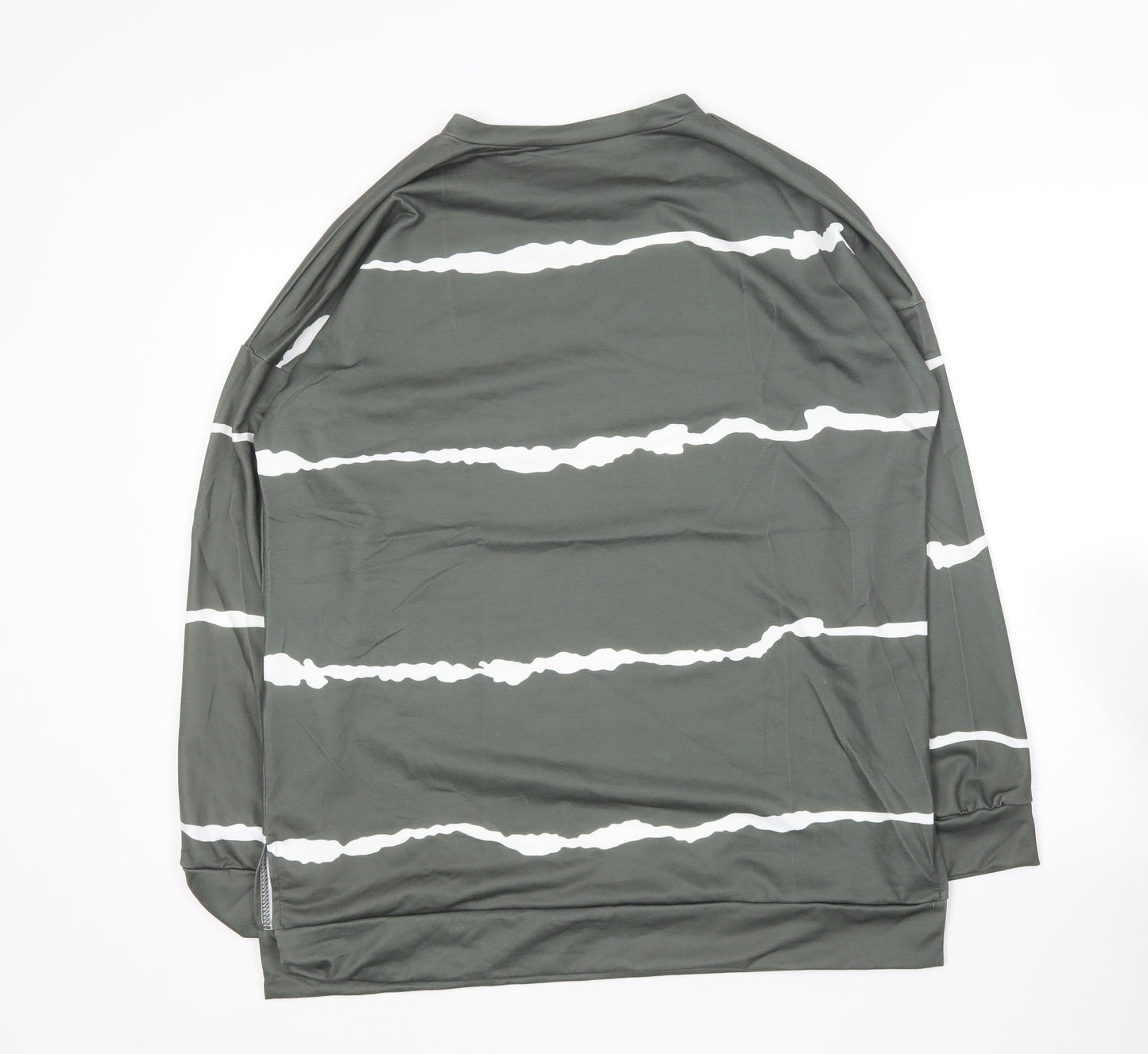 Preworn  Womens Green Round Neck Striped Cotton Pullover Jumper Size XL