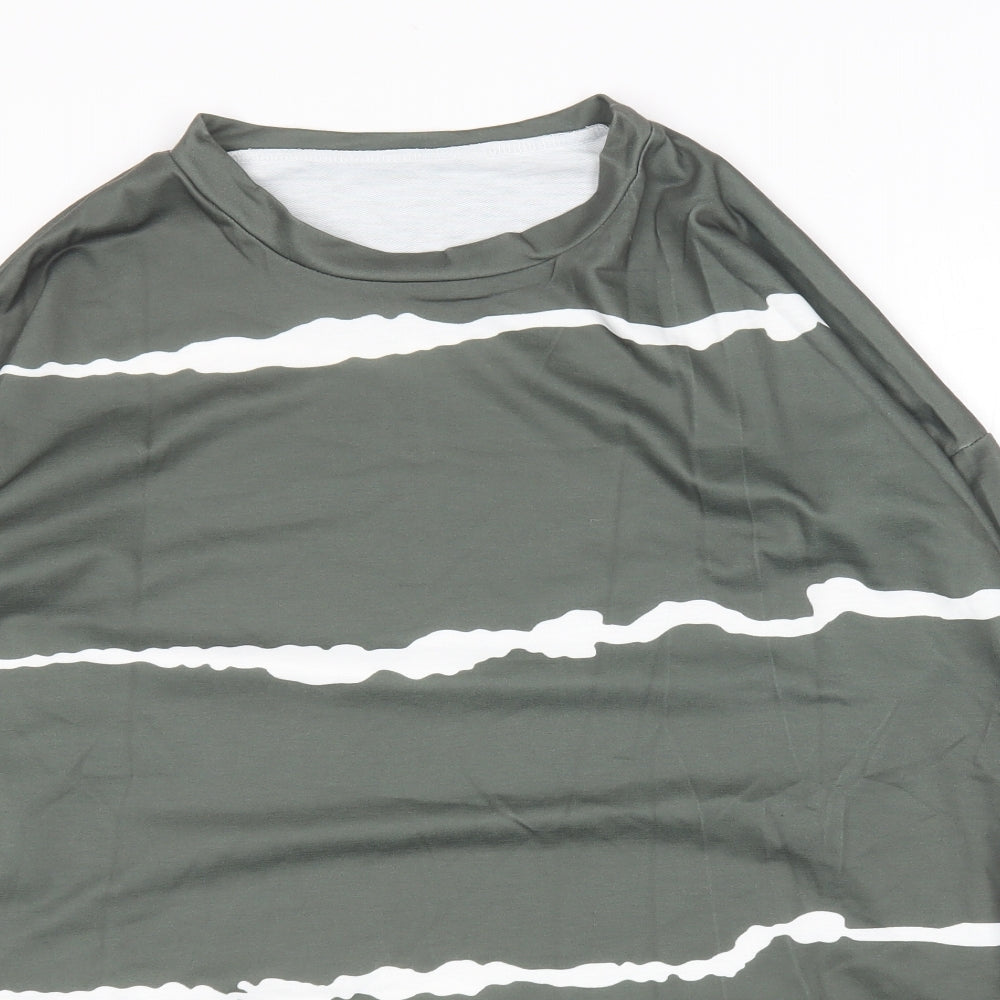 Preworn  Womens Green Round Neck Striped Cotton Pullover Jumper Size XL