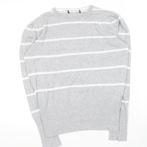 Marks and Spencer  Womens Grey Roll Neck Striped Viscose Pullover Jumper Size 12