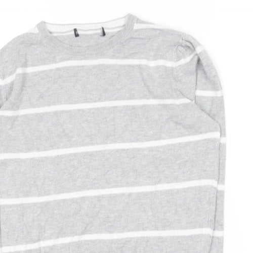 Marks and Spencer  Womens Grey Roll Neck Striped Viscose Pullover Jumper Size 12