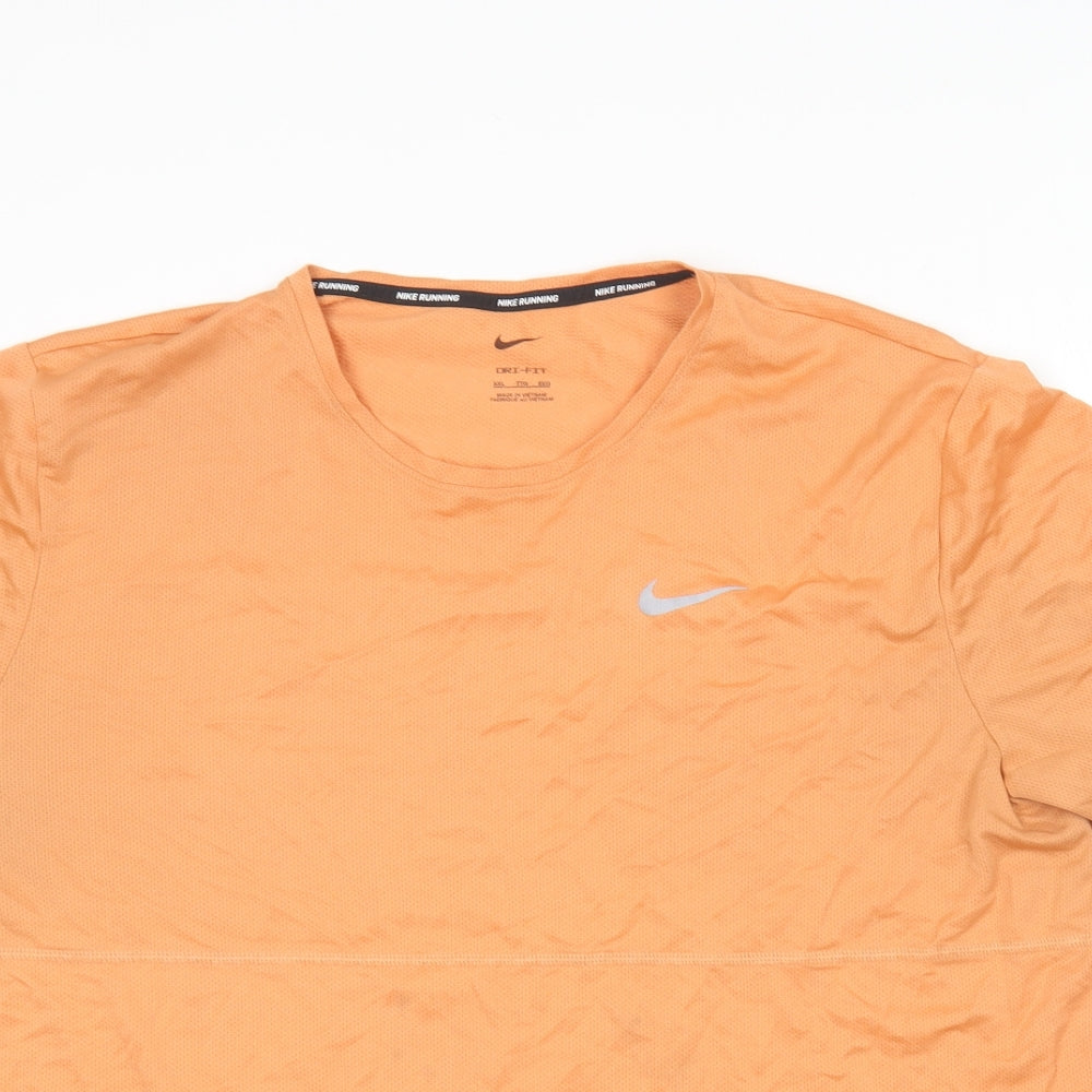 Nike Mens Orange  Polyester Basic T-Shirt Size 2XL Round Neck
