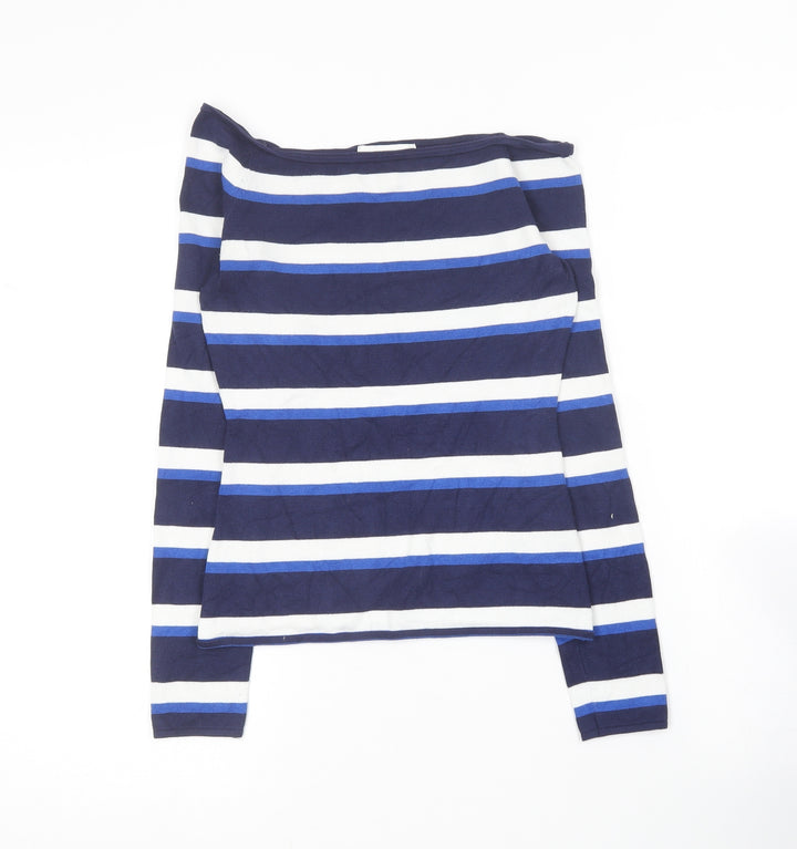 H&M Womens Blue Boat Neck Striped Viscose Pullover Jumper Size S