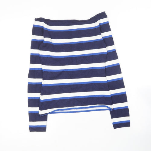 H&M Womens Blue Boat Neck Striped Viscose Pullover Jumper Size S