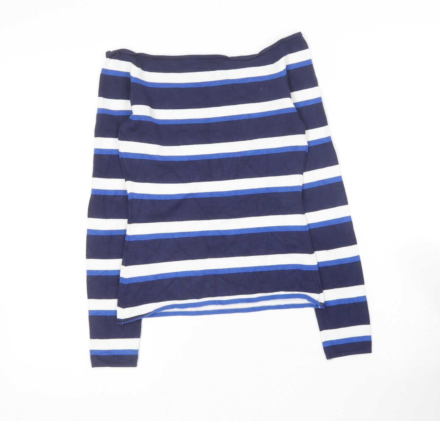 H&M Womens Blue Boat Neck Striped Viscose Pullover Jumper Size S