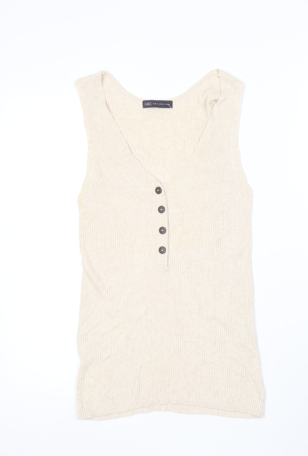 Marks and Spencer Womens Beige  Cotton Basic Tank Size 10 V-Neck