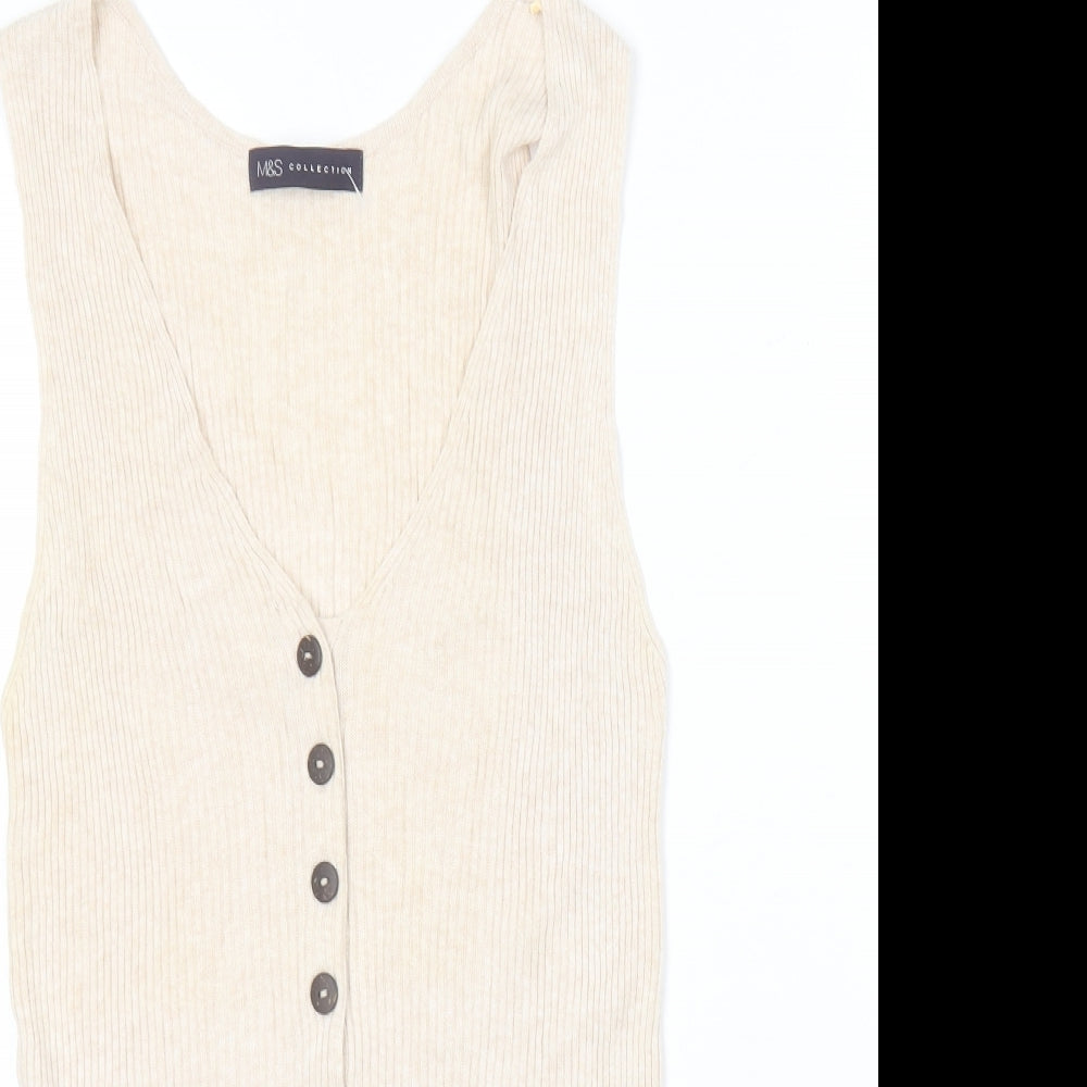 Marks and Spencer Womens Beige  Cotton Basic Tank Size 10 V-Neck