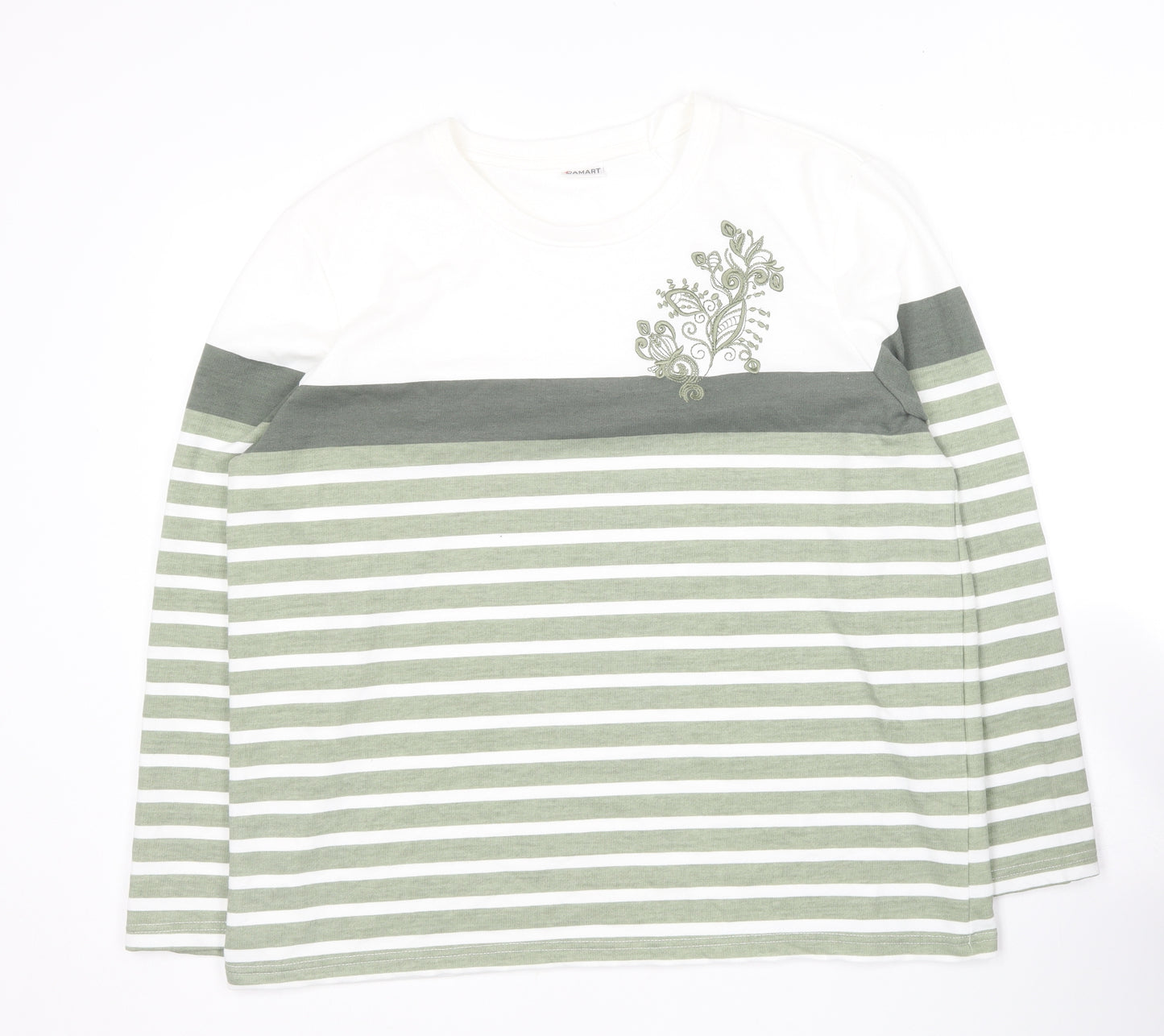 Damart Womens Green Round Neck Striped Polyester Pullover Jumper Size 18