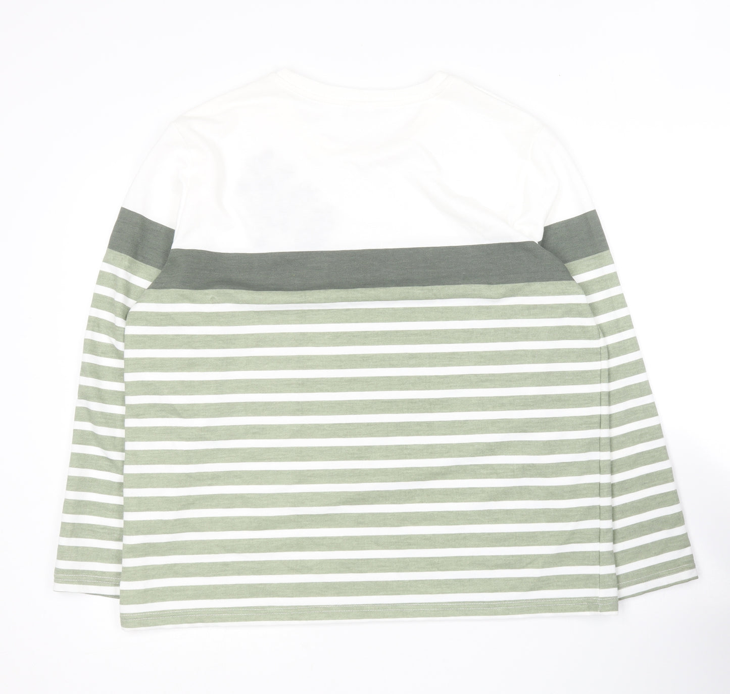 Damart Womens Green Round Neck Striped Polyester Pullover Jumper Size 18
