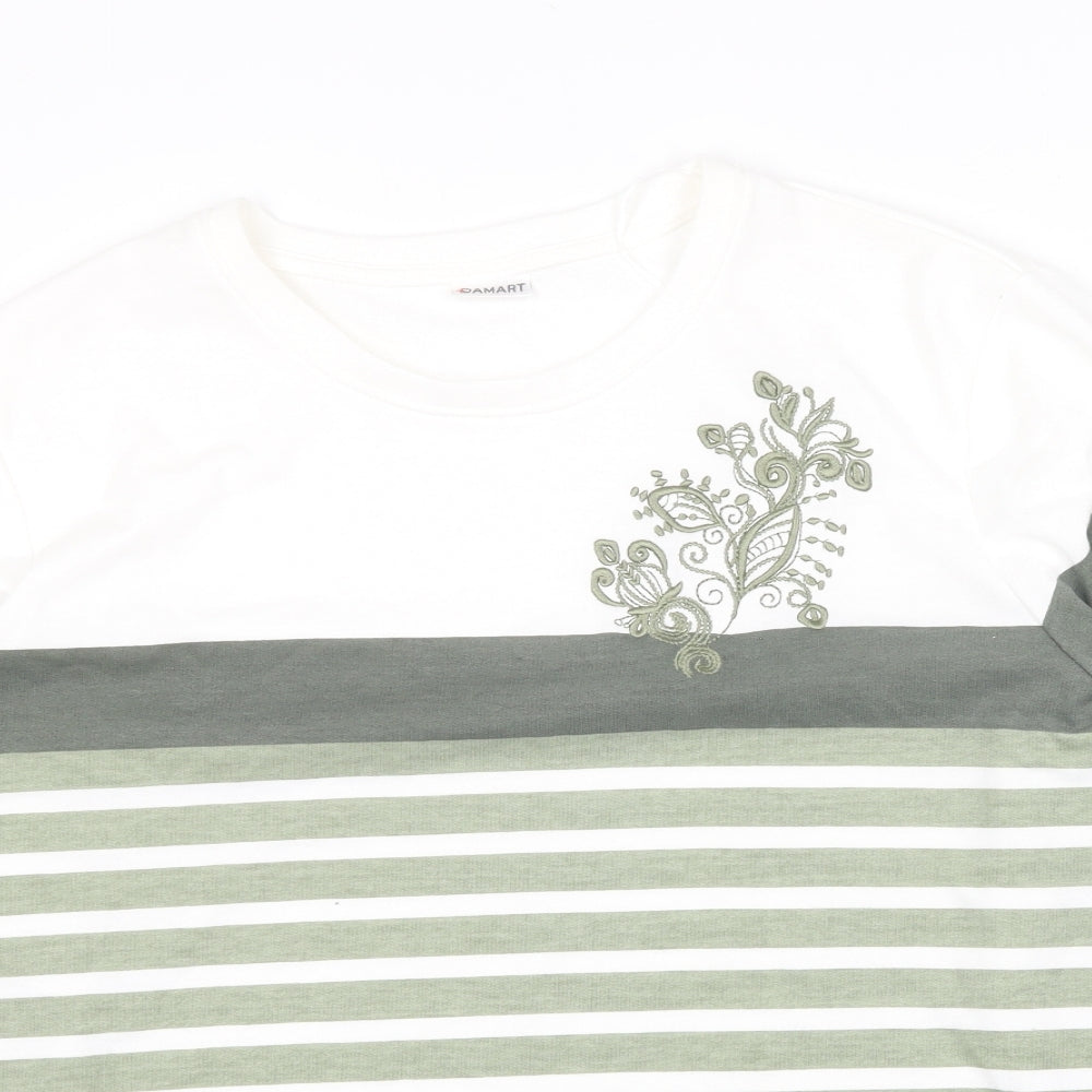 Damart Womens Green Round Neck Striped Polyester Pullover Jumper Size 18