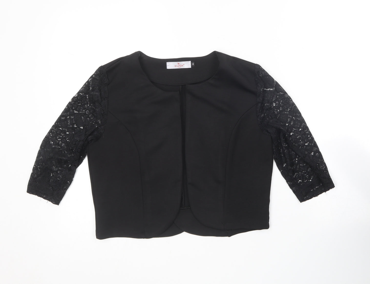 Elfin Womens Black V-Neck  Cotton Cardigan Jumper Size M