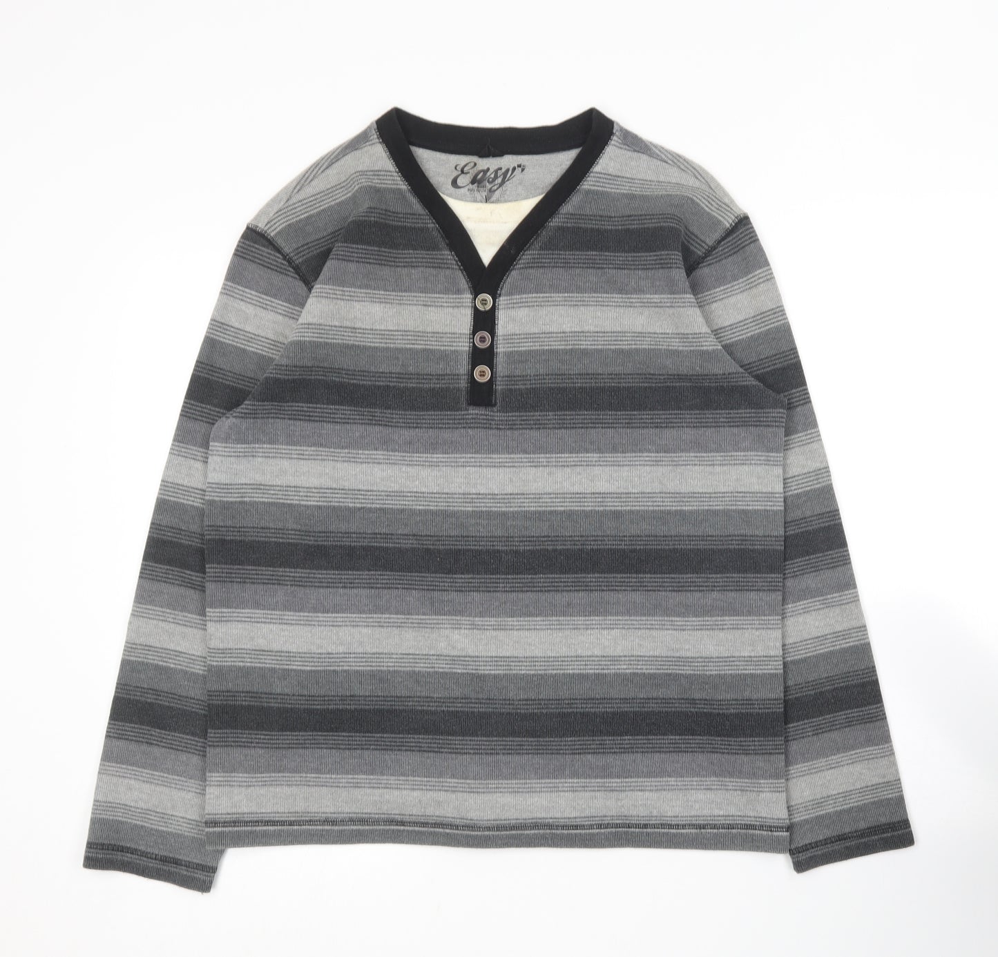 Matalan Mens Grey Striped Cotton  Polo Size L V-Neck